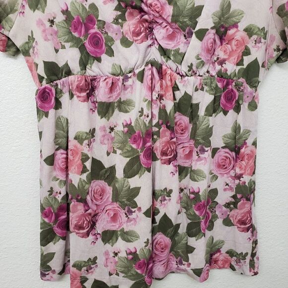 Japanese Weekend Floral Peplum V Neck Blouse Size L - Picture 4 of 7